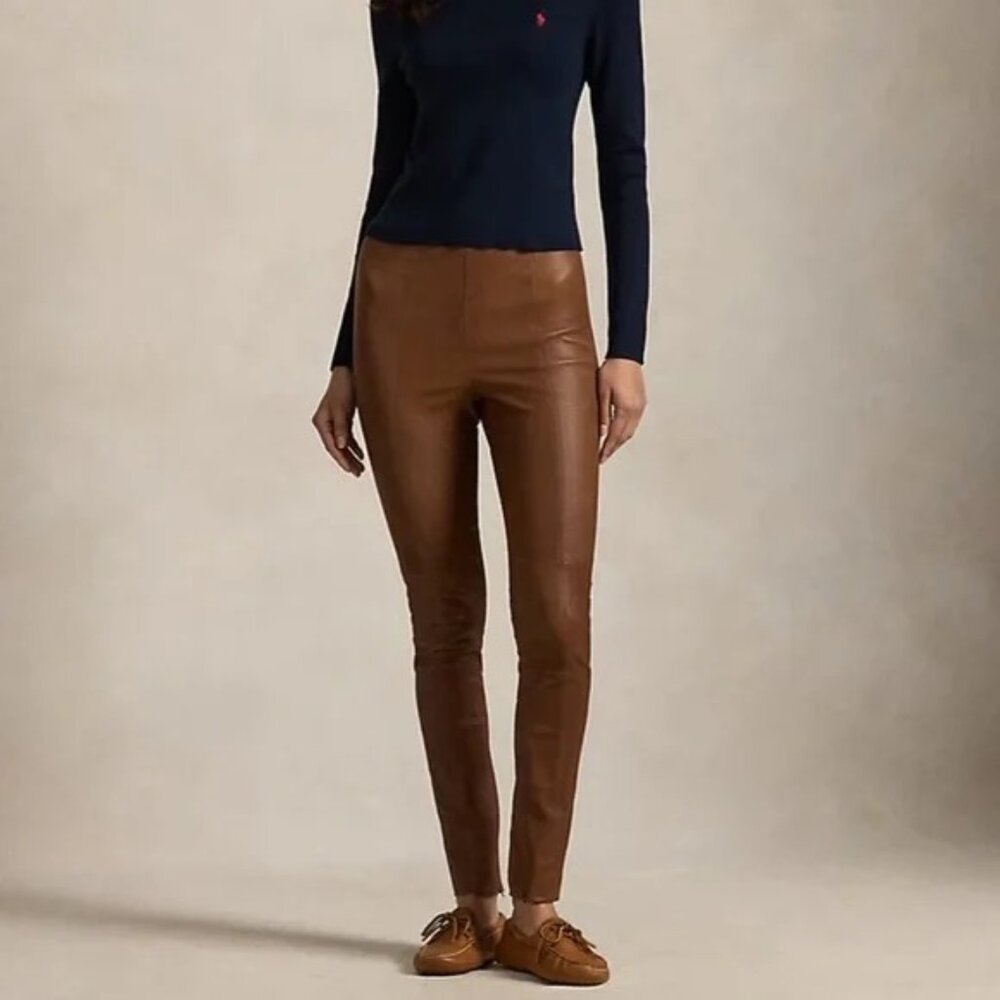 The Row Cognac Caramel Lambskin Stretch Pant